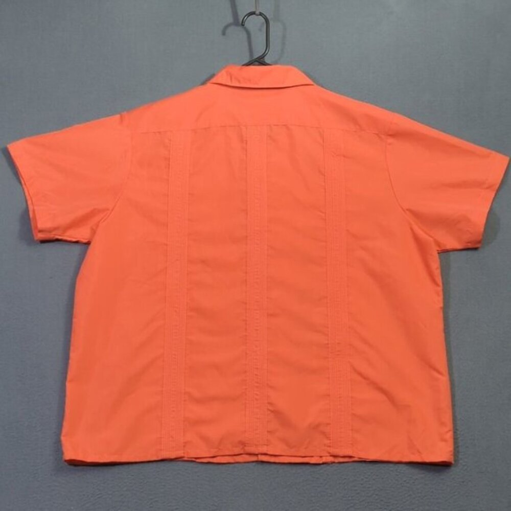 Haband Guayabera Shirt Men's XXL Coral Zip Up Short Sleeve White Embroidery - Picture 7 of 8